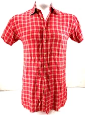 Scott Barber Red Plaid Checkered Button Up Regular Fit SS Collared Shirt Men's M
