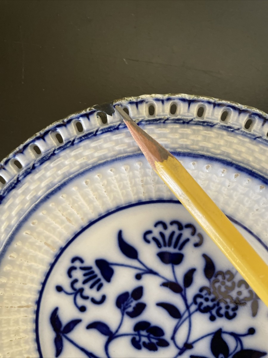1880 WAECHTERSBACH FLOW BLUE GERMAN BASKET WEAVE ANTIQUE
