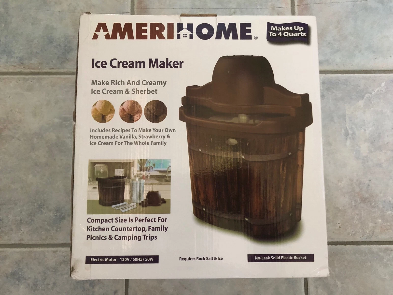 New In Box AmeriHome 4-quart Electric Ice Cream Maker 500135