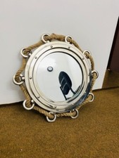 16 inch Round Rope Porthole Aluminum Finish Port Mirror Wall Hanging Ship Porth