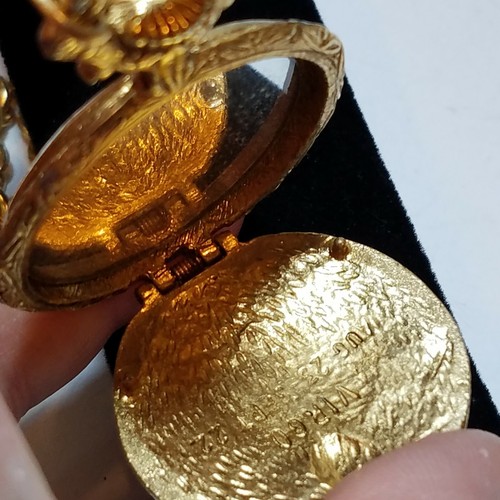 VIRGO Zodiac Locket Necklace Mirror Gold Plated Large Pocket Watch Type Vintage - Picture 7 of 11