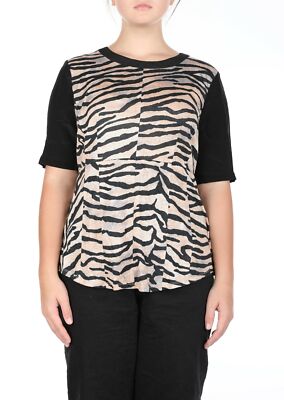 F Rebecca Taylor 244441 Womens Jersey Tiger Combo Blouse Top Black
