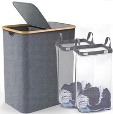 145L Large Laundry Basket Bin Bag Foldable Hamper 2 Compartment Double Sided Lid