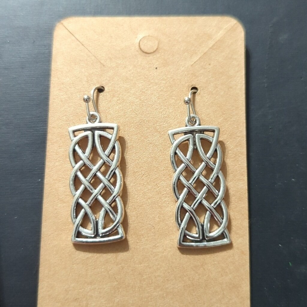 Silver Tone Celtic Knot Rectangular Statement Ear… - image 1