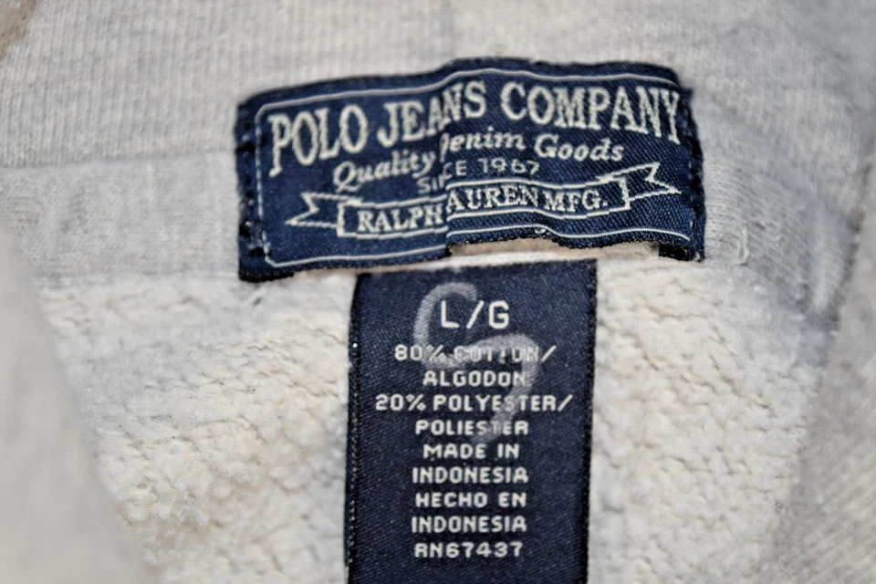 Sudadera Polo Jeans Ralph Lauren Vintage Talla L Años 2000 Gris Sudadera con Capucha Foto 4 de 4