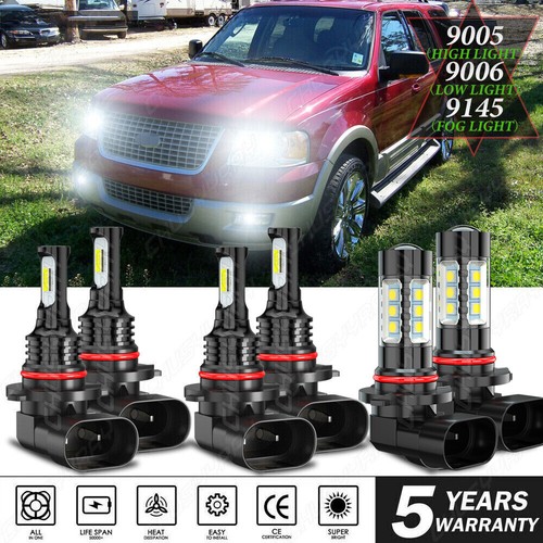 For Ford EXPEDITION 2003-2006 6000K 6X LED Headlight + Fog Light Bulbs Combo Kit