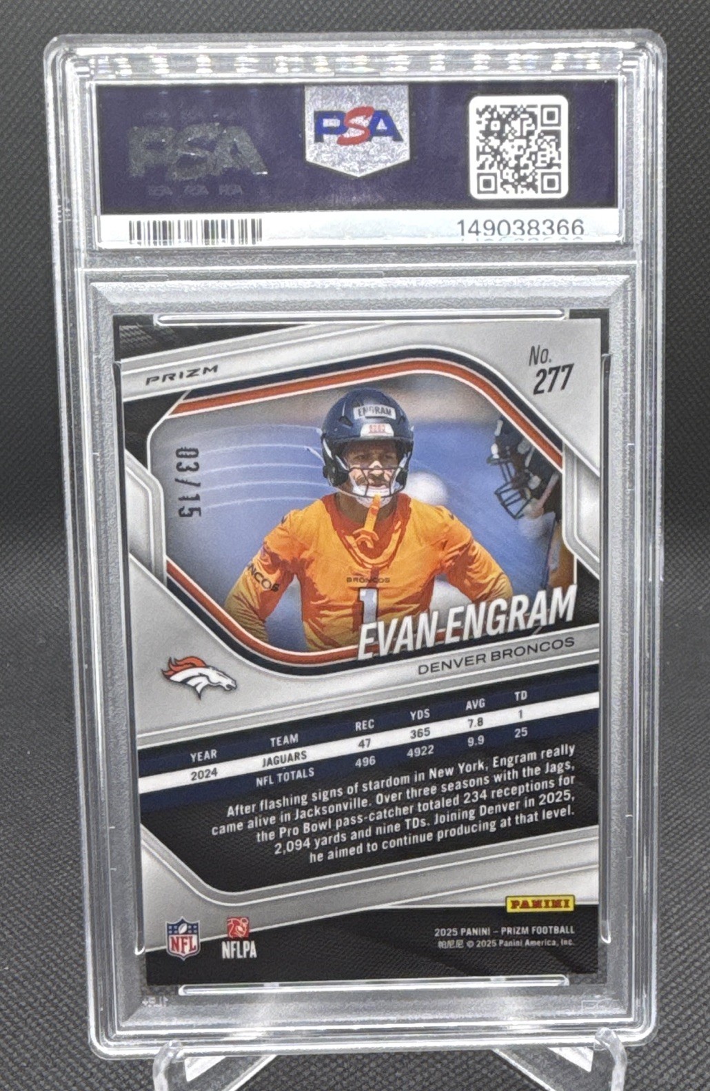 🌸Panini 2025 Prizm Evan Engram Choice Cherry Blossom 3/15 #277 Broncos PSA 10🌸 view 2