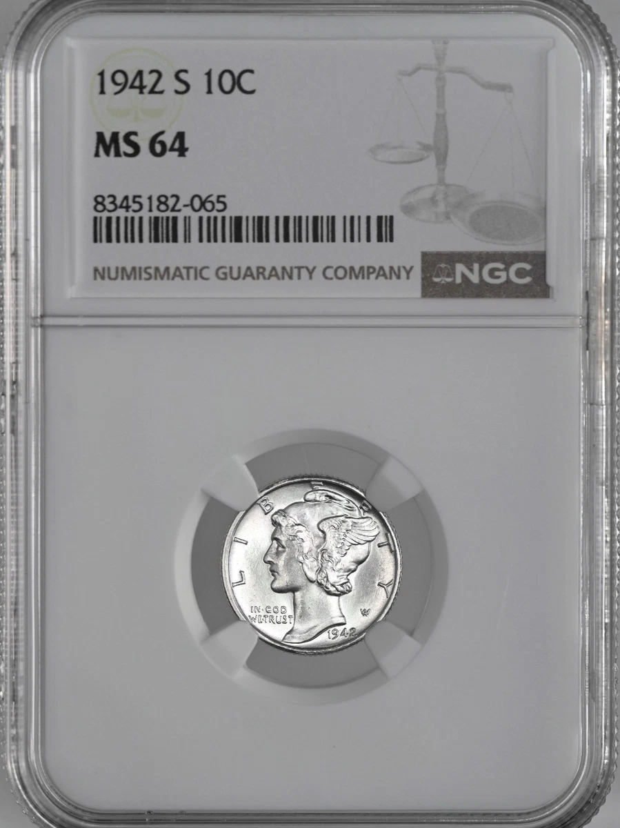 MS 64 Graded 1942 Year Mercury Dimes (1916-1945) for sale | eBay