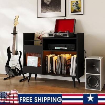 Record Player Stand Large Vinyl Storage Cabinet Record Player Table LED Light