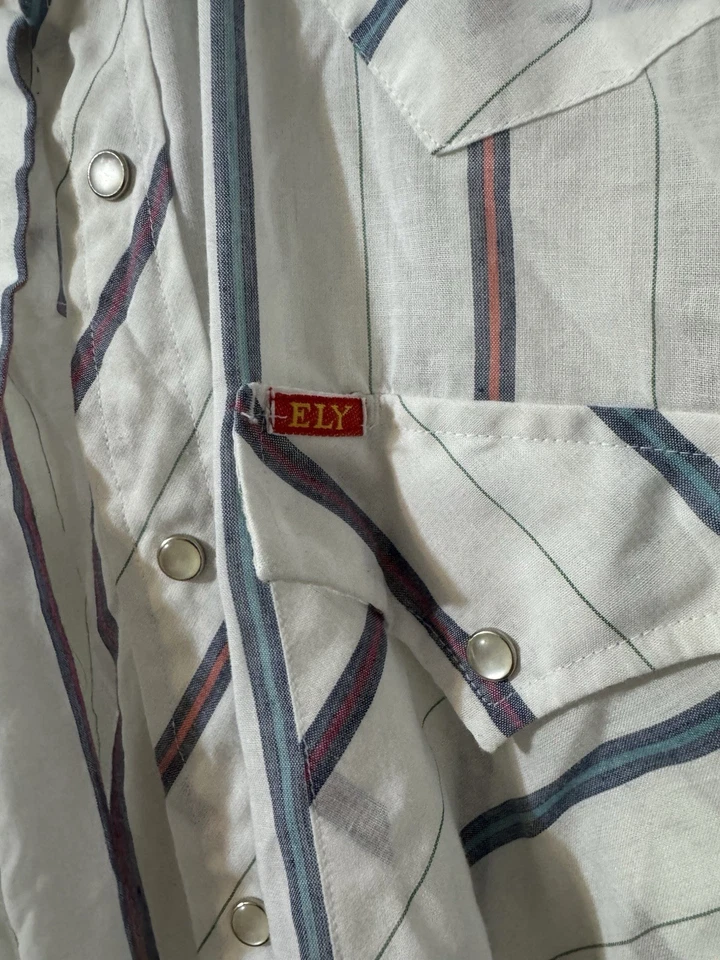 Vintage Ely Plains Western Snap Shirt Striped Pearl Snap Cowboy Rodeo 80s - Image 2 of 3