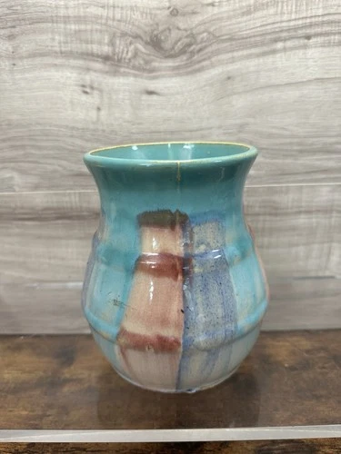 Vintage 1925-1935 Early Hull Art Stoneware Blue Multicolor 6.5" Vase #40 EUC