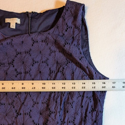 Talbots 8P Sleeveless Navy Lined Eyelet Dress EUC Knee Length - Picture 5 of 8
