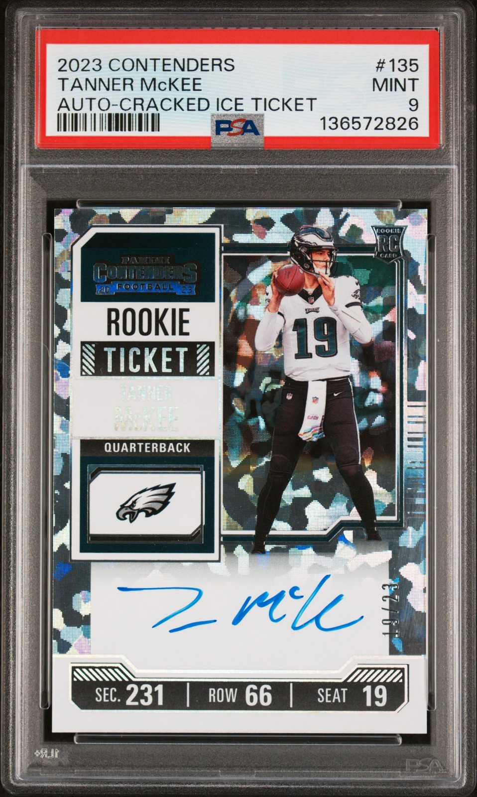 2023 CONTENDERS AUTO-CRACKED ICE TKT #135 TANNER MCKEE 19/23 PSA 9
