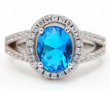 3CT Blue Topaz  White Topaz 925 Solid Sterling Silver Ring Jewelry Sz 6 IB2-5