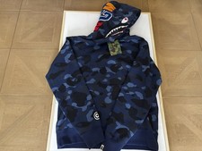 Authentic A Bathing Ape Bape Color Camo Shark Pullover Hoodie Navy Blue L Mint