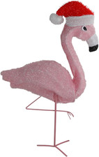 32" Pre-Lit Pink Flamingo with Santa Claus Hat Christmas Outdoor Decoration