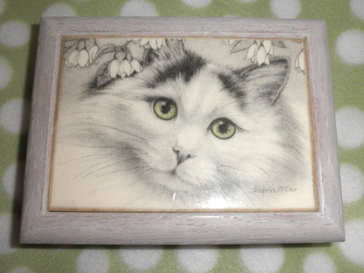 Wood MUSIC JEWELRY BOX, Black & White Kitty Cat Tile, You Light Up My Life