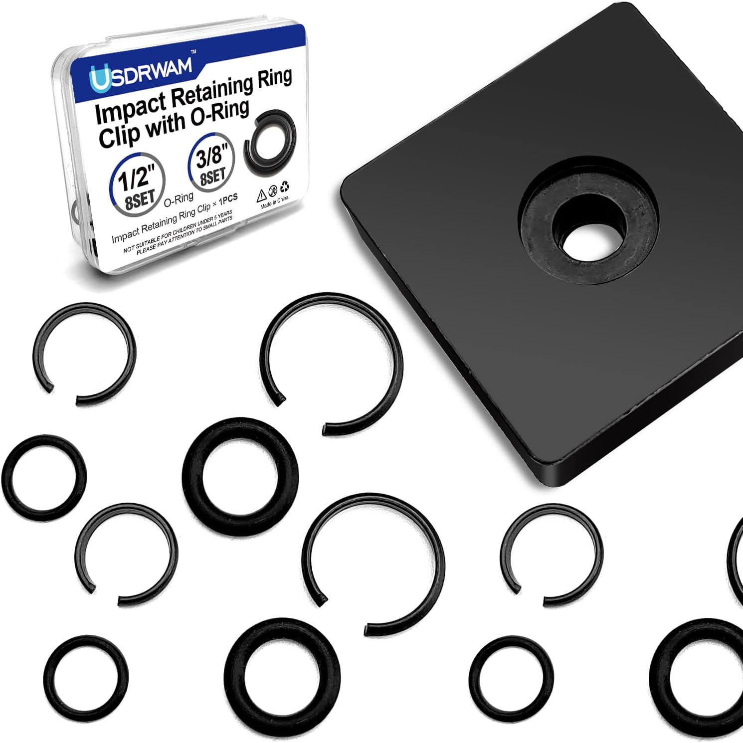 8 Sets 1/2" and 8 Sets 3/8" Impact Retaining Ring Clip with O-Ring Impact Fricti