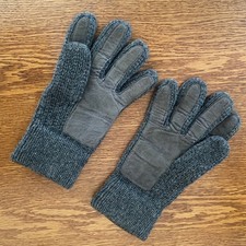Grey Wool Gloves with leather suede palms outdoor snow winter
