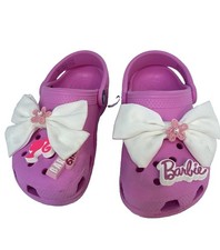 Crocs Classic Clog Kids C12 Pink Barbie Shoe Charms White Bows Girls