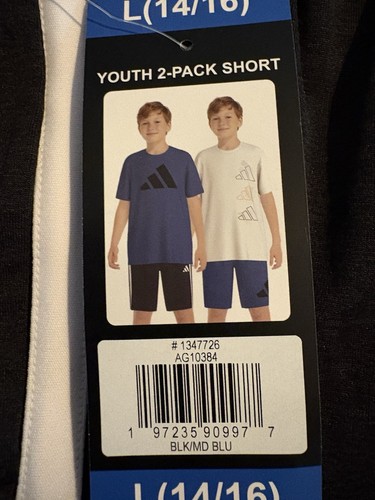 Adidas Shorts 2-Pack Boys Size Large (14-16 ) Black- Blue Youth Basketball New - Picture 2 of 5