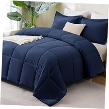 Comforter Set - Comforter Size, 3 Pieces Box Stitched Bed Set King Navy Blue