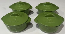CALPHALON CAST IRON MINI SOUP POTS-GREEN SET OF 4 NWOT