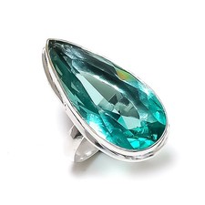 Aqua Apatite Gemstone Handmade 925 Sterling Silver Jewelry Ring Size 7.5 B049