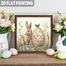 Charming Spring Easter Decor Wooden Plaque Bunny With Floral Egg Accent Sign