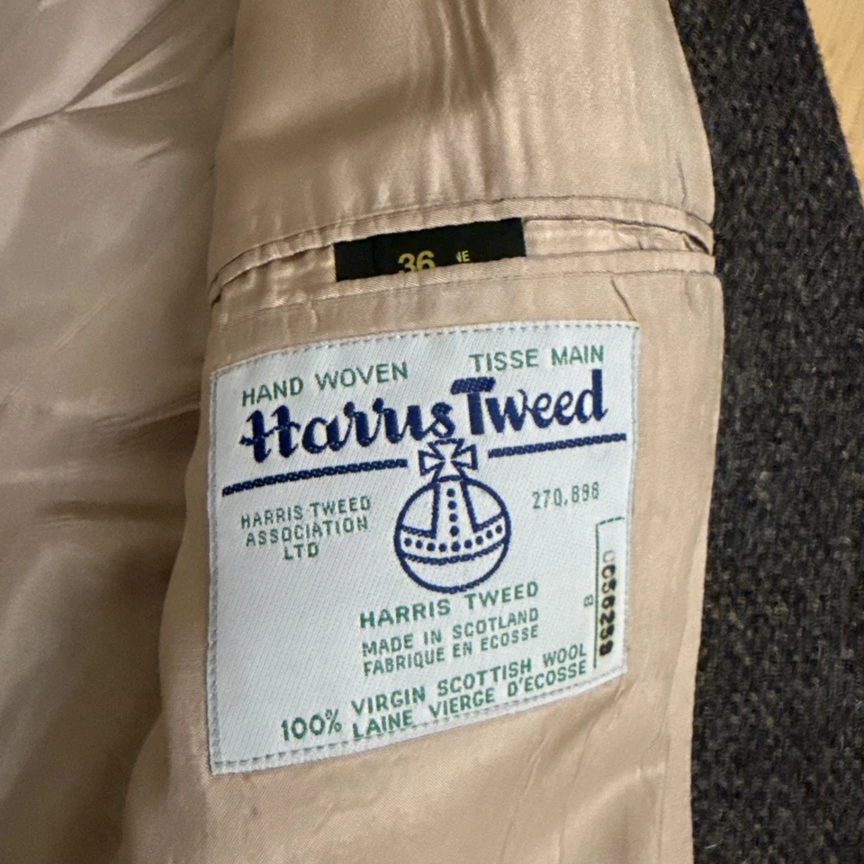 Blazer gris Harris Tweed para hombre, tejido a mano 100 % lana virgen escocesa talla 36 Foto 4 de 4