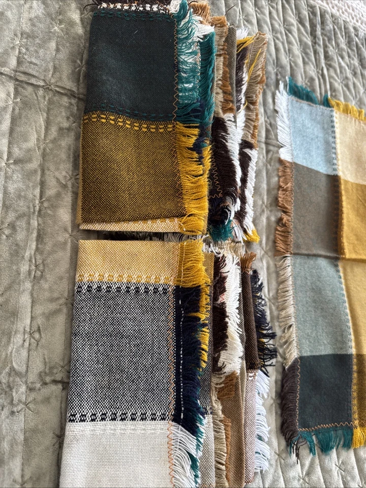 Juego de 8 servilletas de cena de tela verde, marrón y dorado a cuadros otoño/otoño-17" x 17" Foto 3 de 4