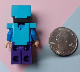 LEGO Minecraft Steve Minifigure w/ Medium Azure Armor and Helmet, From Set 21122