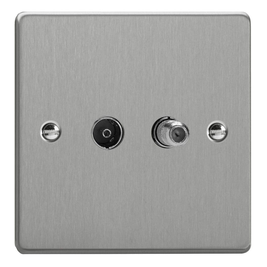 Varilight XDE88S.BS Essential Brushed Steel 2 Gang TV Coax Socket + Satellite