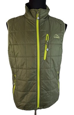 LL Bean Primaloft Packaway Vest Mens Medium Green Full Zip Puffer Quilted