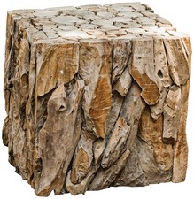 Rustic Wood Square Cube Table 17" Wide Sanded Tabletop for Living Room Bedroom