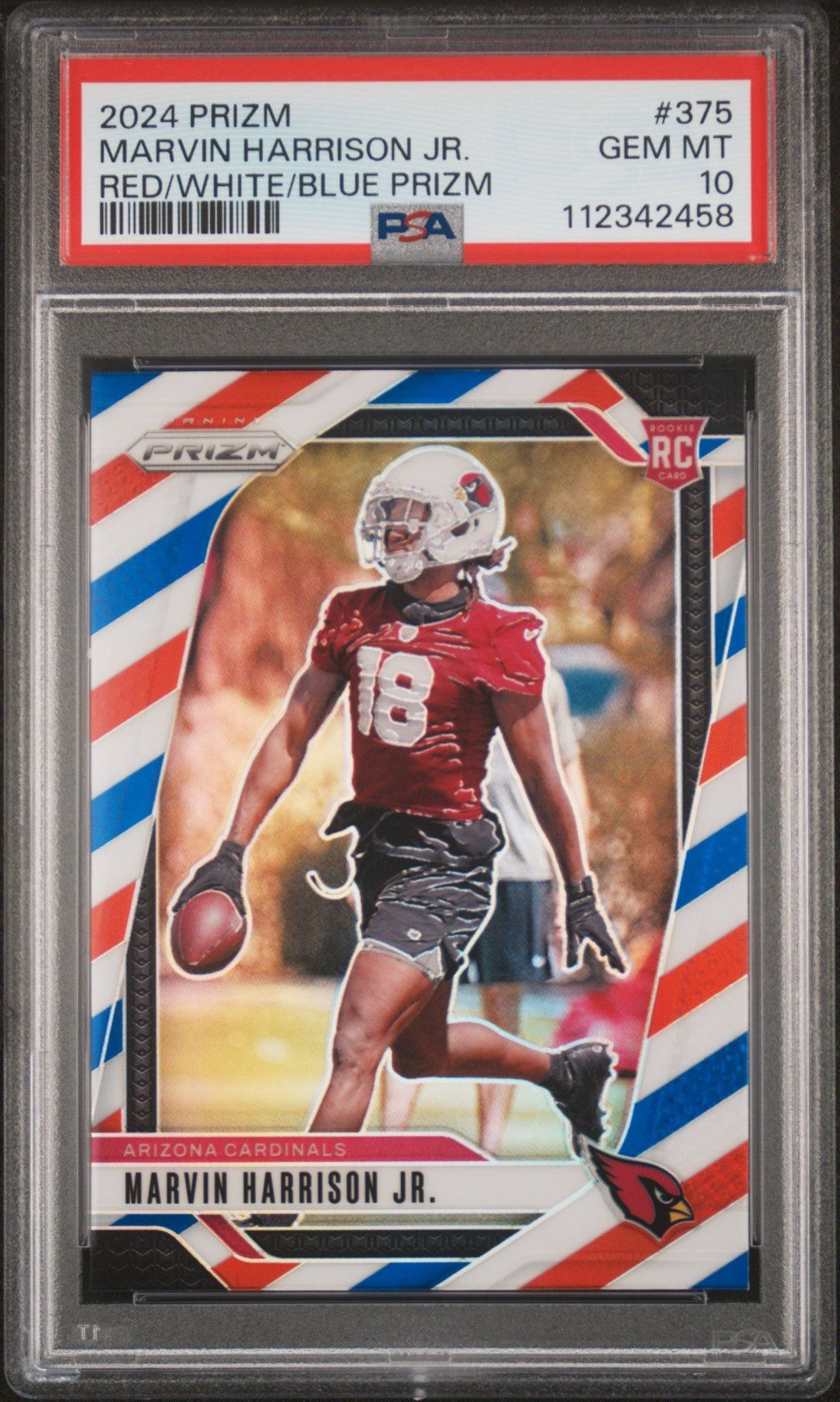 2024 Prizm Marvin Harrison Jr. (RC) Red/White/Blue Prizm #375 PSA 10