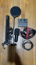 Professional Podcast Microphone Kit, V8 Sound Card Bundle with Stand, 7 Voice Mo