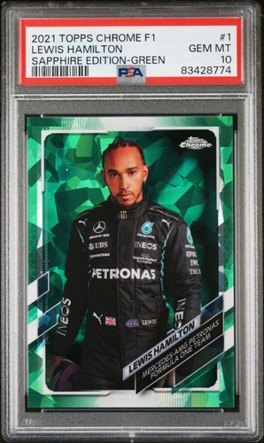 2021 Topps Chrome Sapphire Formula 1 F1 Racers Lewis Hamilton Green /75 PSA 10