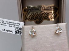 14K YELLOW GOLD 1400 GENUINE SKY BLUE TOPAZ NATURAL DIAMOND Earrings STUDS