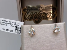 14K YELLOW GOLD ⭐ $1400 GENUINE SKY BLUE TOPAZ & NATURAL DIAMOND Earrings STUDS