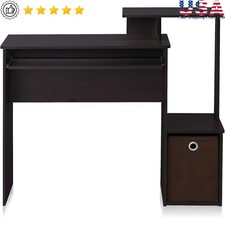 Compact Computer Desk W/ Side Shelves Keyboard Tray Storage Bin Home Office New