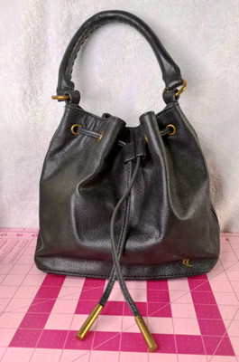 Elliott Lucca Braided Handle Black Leather Mini Bucket Bag NO CROSSBODY STRAP 