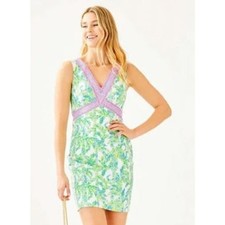 Lilly Pulitzer 10 Lanora Fresh Citrus Keep Palm Mini Sheath Dress Green Cotton