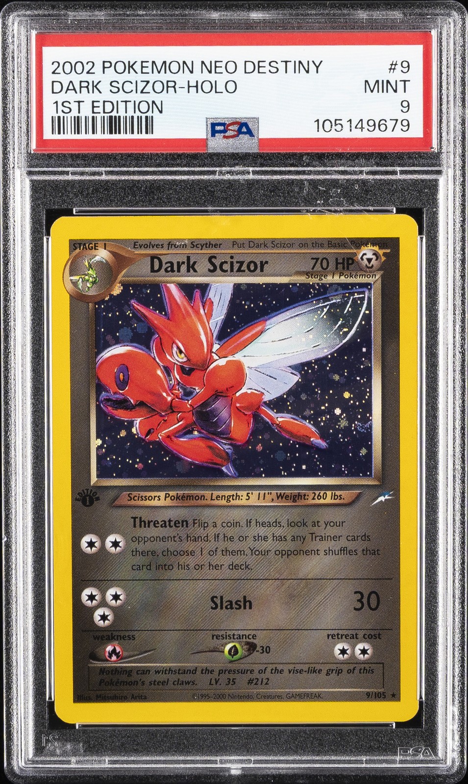 2002 POKEMON NEO DESTINY 1ST ED #9 DARK SCIZOR-HOLO PSA 9