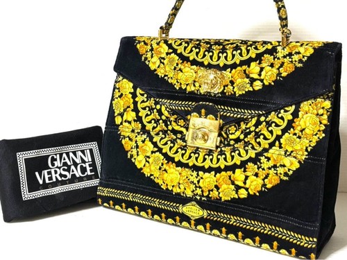 Gianni Versace Couture 90s Velvet 2Way Handbag Vintage Women Used Authentic