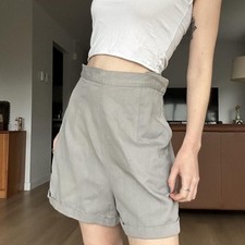 1940s 1950s Grey Cotton Rockabilly High Waisted Shorts w/ Sliding Zipper