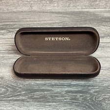 Stetson Sunglasses Glasses Case Dark Brown Leather Clam Shell Hard Case