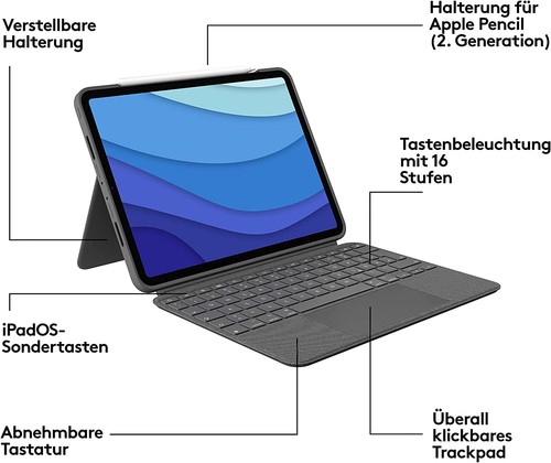 Logitech Folio Touch Tastatur-Case für für iPad Pro 11 Zoll 1., 2., 3., 4. Gen. - Bild 8 von 10