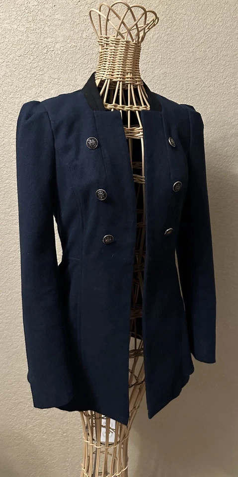 Blazer Double Zero Feminino Pequeno Azul Marinho Ajustado Jaqueta Aberta Academia Equestre - Imagem 2 de 4