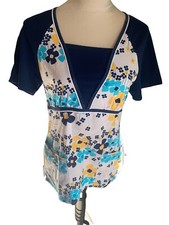 Cherokee Studio Scrub Top 3939 Navy Floral Elastic Back Size Small